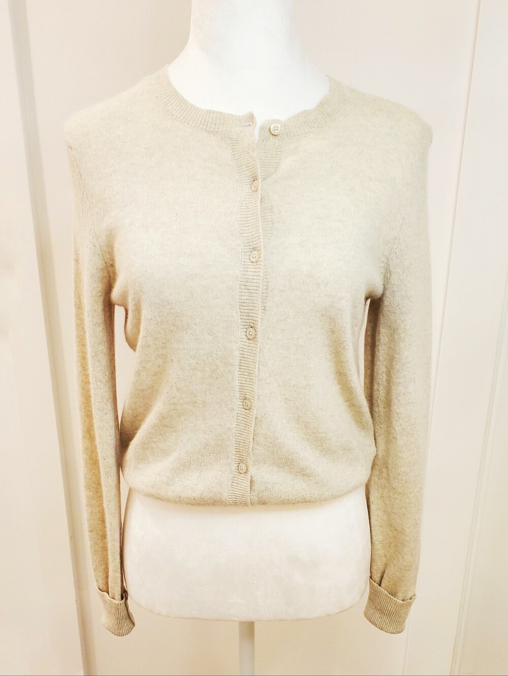 Lord & Taylor Beige Button-Front Women's 100% Cashmere Cardigan - Picture 3 of 4